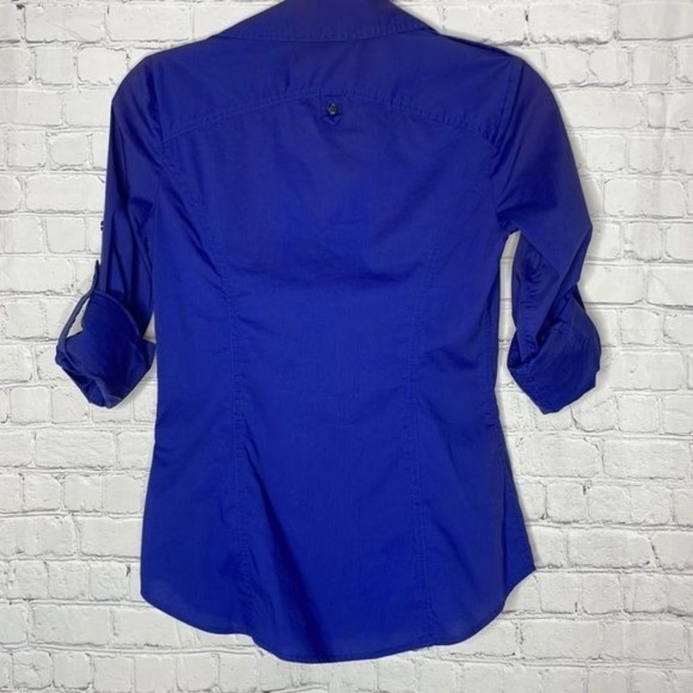 Express Design Studio Size XS Iridescent Blue Purple Fitted Button Career Shirt - Picture 7 of 7